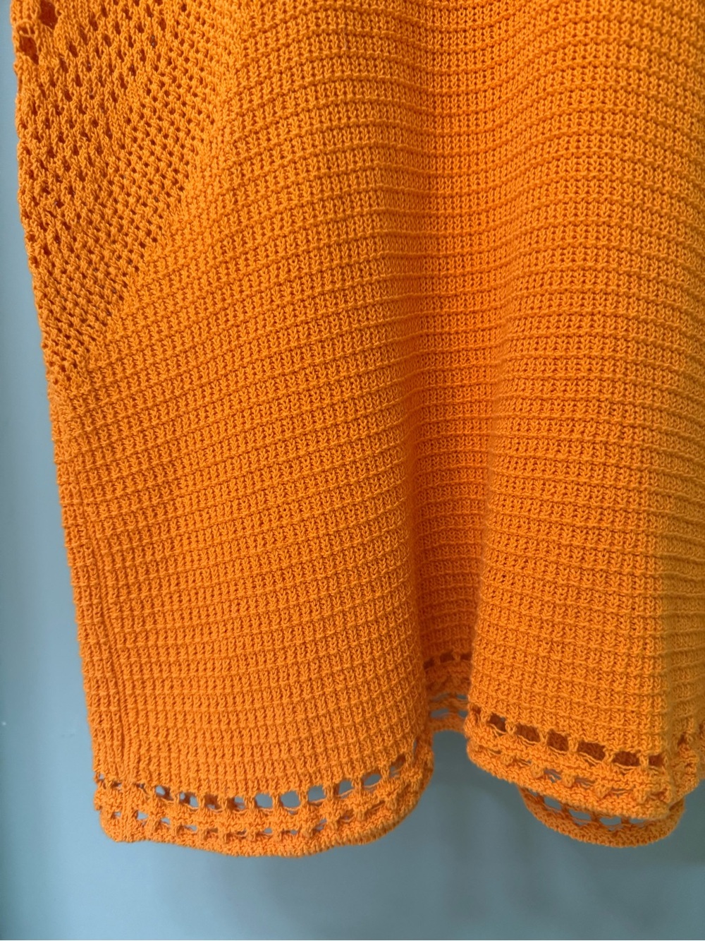 Medium Vibrant Orange Crochet Knit Mini Dress Cotton Mod Summer Beach Festival - Picture 8 of 16